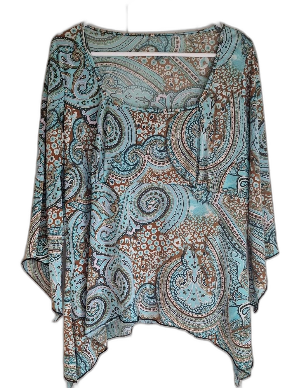 Women's Aqua Paisley Draped Top